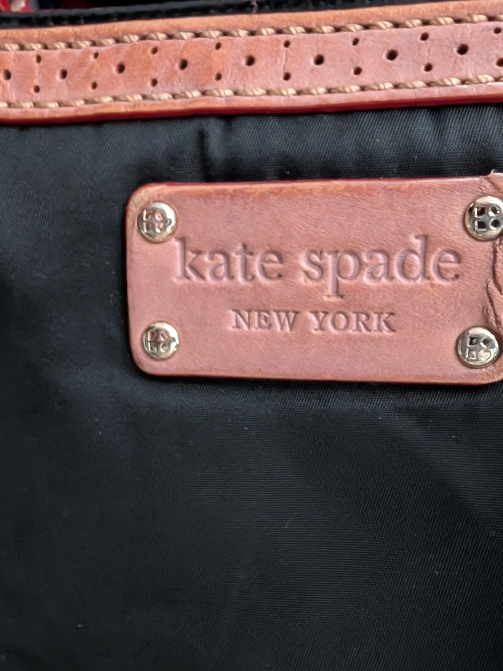 kate spade Black Nylon Tote with Brown Leather Trim and Handles - Picture 6 of 12